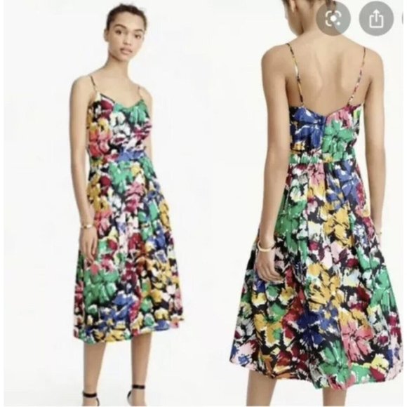 J. CREW Brushstroke 100% silk dress with spaghetti straps size 4 - Picture 2 of 8